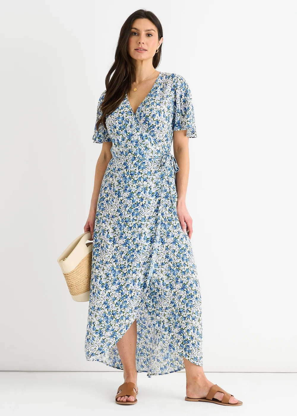 Gini London Blue Floral Wrap Midi Dress - 14 Image 1