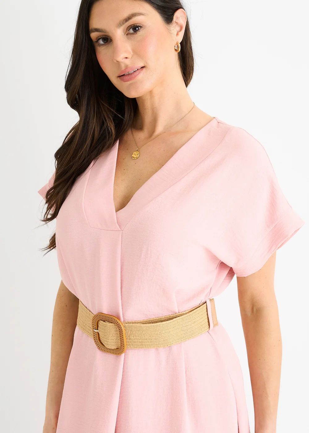 Gini London Blush Pink Air Flow Belted Oversized Dress - S/M Image 3