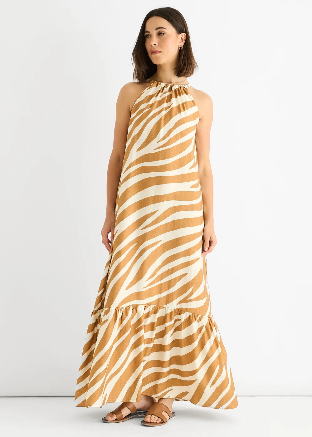 Gini London Brown Zebra Print Halter Neck Maxi Dress - 12 Gini London Brown Zebra Print Halter Neck Maxi Dress - 12
