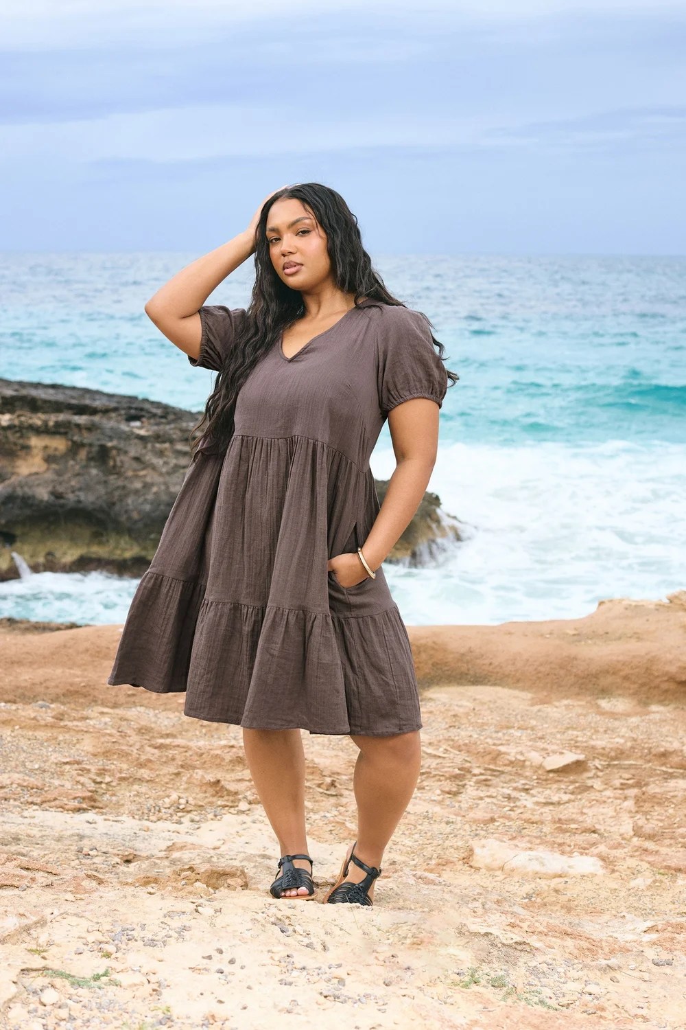 Yours Curve Chocolate Brown Tiered Smock Mini Dress - 20 Yours Curve Chocolate Brown Tiered Smock Mini Dress - 20