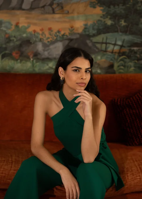 Yumi Green Cross Over Halter Neck Jumpsuit - 16 Image 3