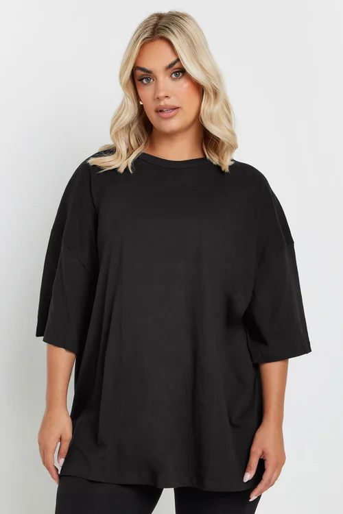 Yours Curve Black Oversized Boxy T Shirt - 26-28 Image 2