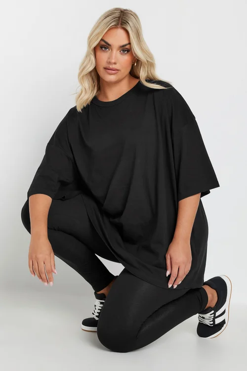 Yours Curve Black Oversized Boxy T Shirt - 26-28 Image 1