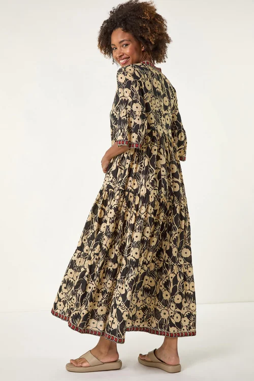 Roman Brown Floral Print Border Maxi Dress - 16 Image 3