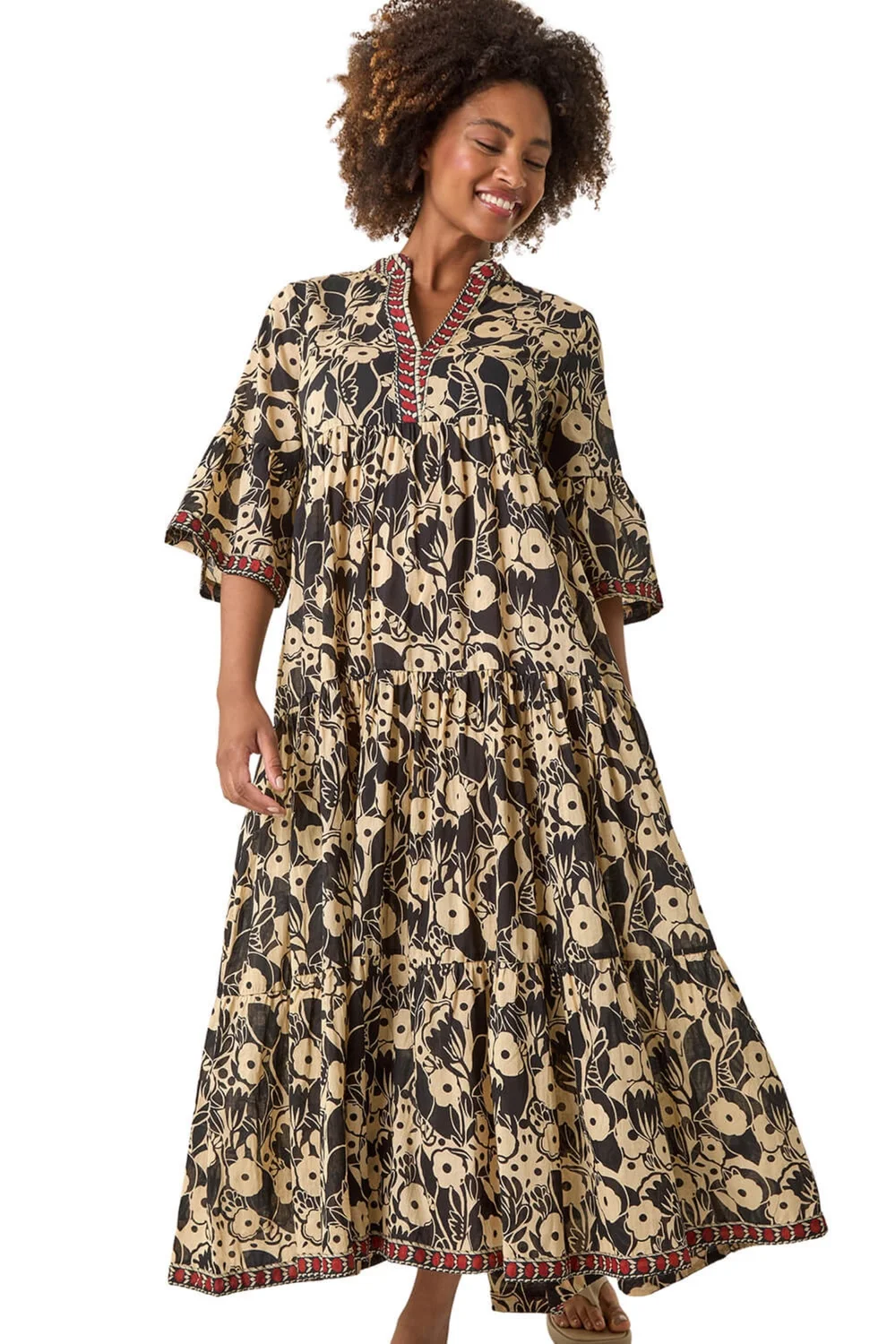 Roman Brown Floral Print Border Maxi Dress - 16 Image 1