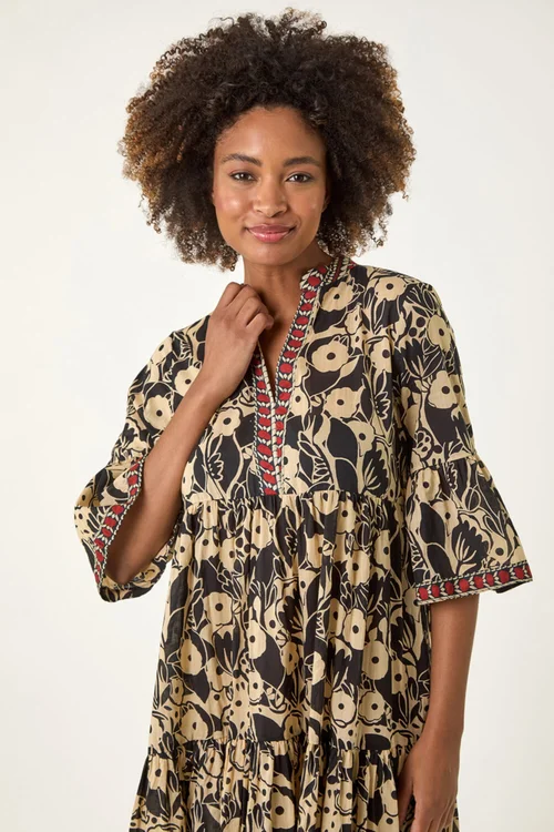 Roman Brown Floral Print Border Maxi Dress - 16 Image 4