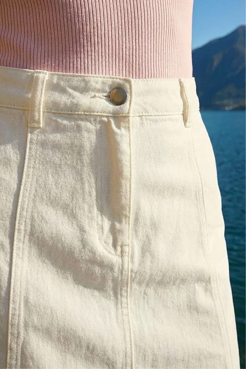 Roman White Cotton Denim Panelled Midi Skirt - Size 20 Image 4