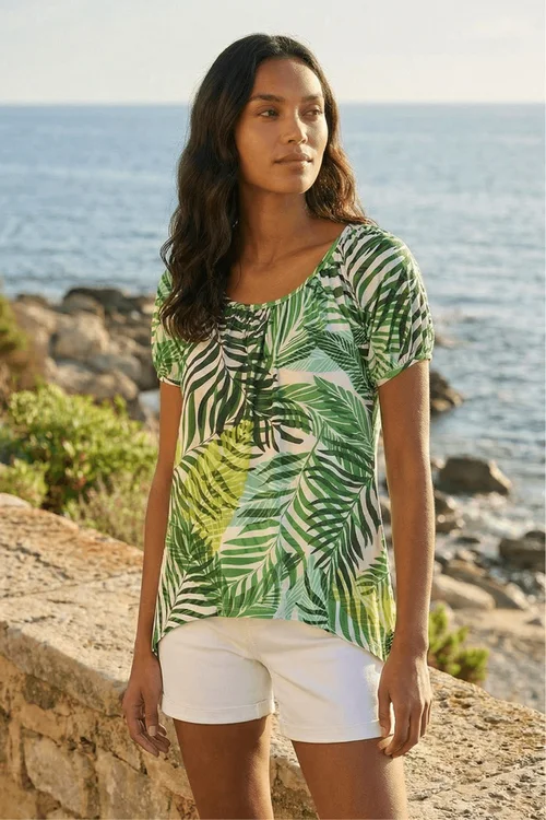 Roman Green Leaf Print Asymmetric Stretch Tunic Top - 10 Image 4