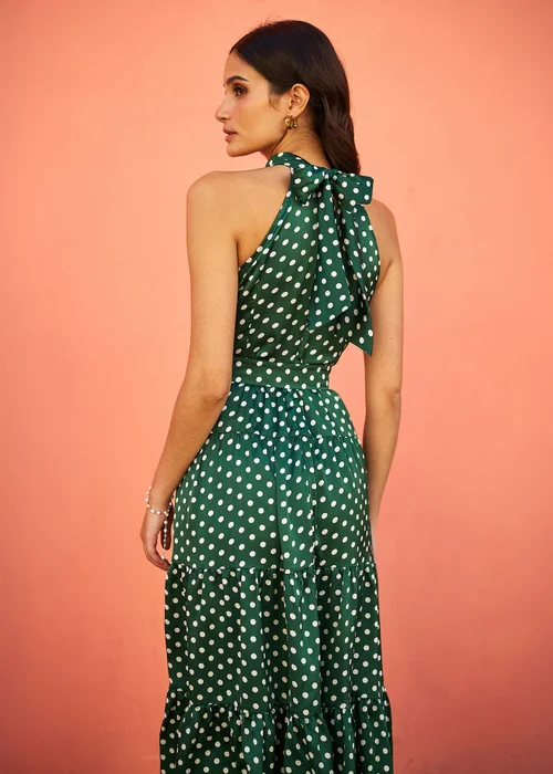 Yumi Green Spot Print Halter Midi Dress With Matching Belt - 16 Image 4