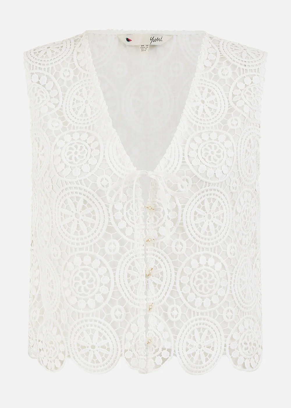 Yumi White Crochet Lace Tie Waistcoat - 16 Image 3
