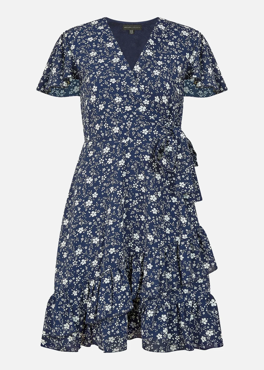 Yumi Navy Ditsy Floral Wrap Frill Dress - 22 Image 3