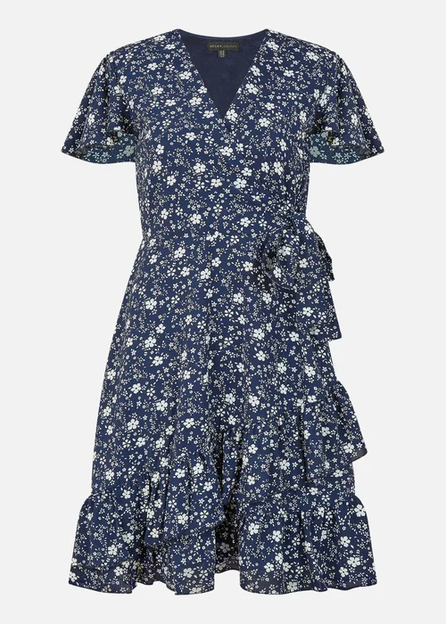 Yumi Navy Ditsy Floral Wrap Frill Dress - 22 Image 3