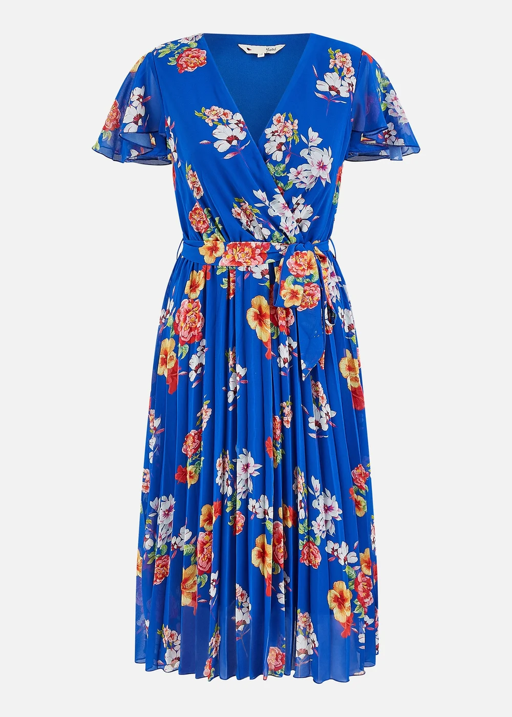 Yumi Blue Floral Pleated Wrap Dress - 16 Image 3