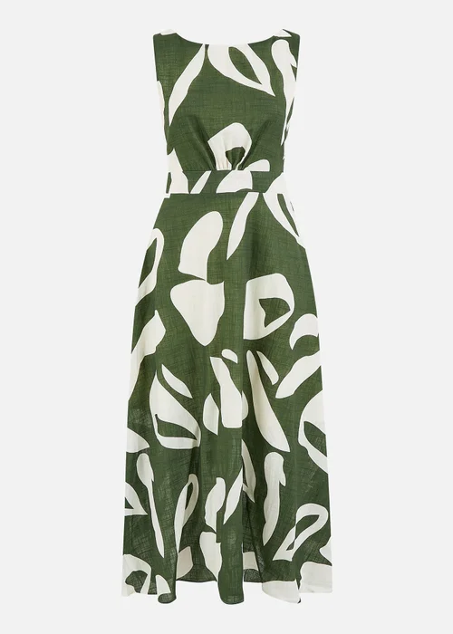 Yumi Green Cotton Abstract Print Maxi Dress With Tie Back - 16 Image 5