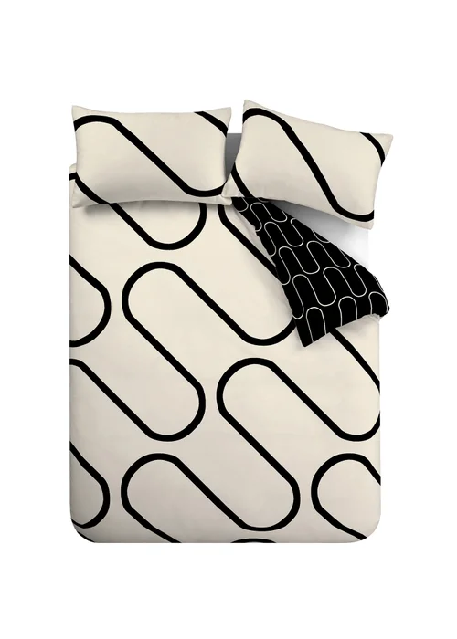 Catherine Lansfield Linear Curve Geometric Black Reversible Duvet Cover Set - Single Image 5