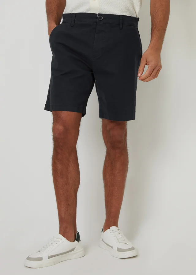 Threadbare Black Cotton Regular Fit Stretch Chino Shorts