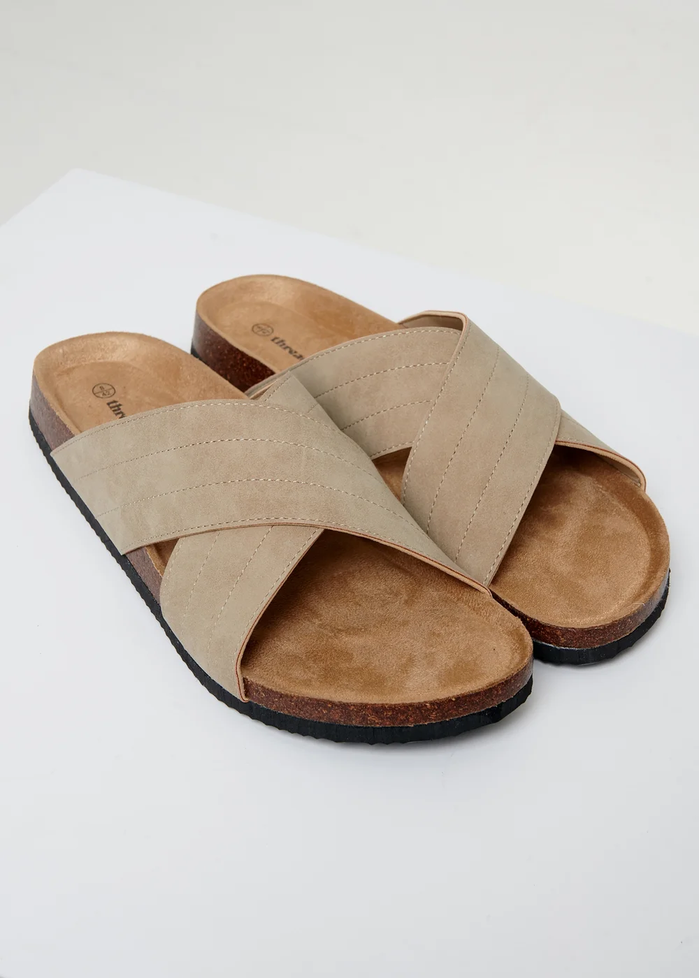 Threadbare Beige Faux Suede Cross Strap Sandals - 12 Image 1