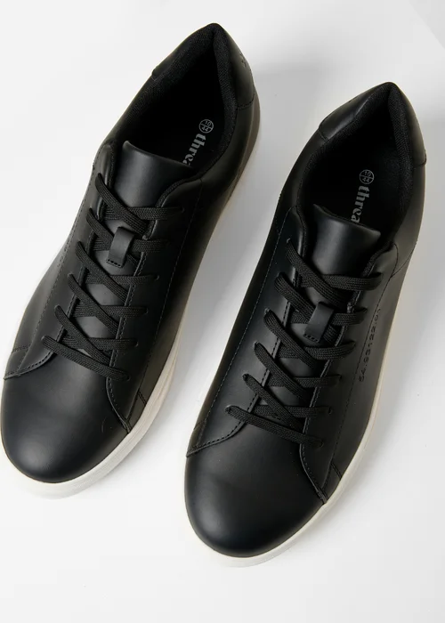 Threadbare Black Lace-Up Faux Leather Court Trainers - 9 Image 1