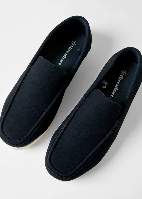 Threadbare Navy Faux Suede Slip On Loafers - 12 Image 1