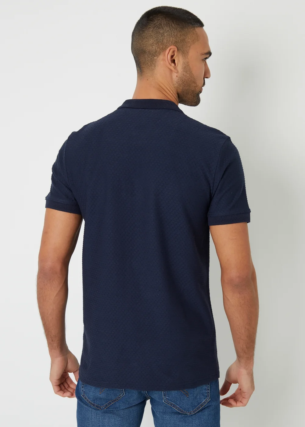 Threadbare Navy Textured Cotton Quarter Zip Polo Shirt - 2XL Image 2
