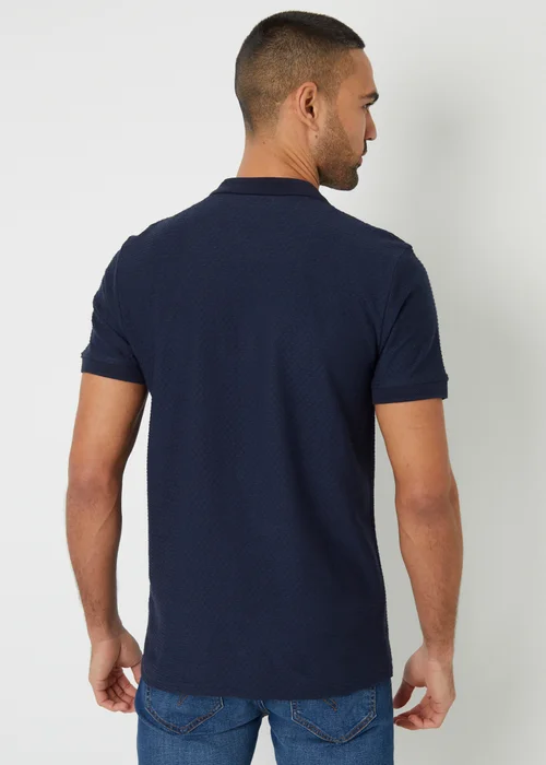 Threadbare Navy Textured Cotton Quarter Zip Polo Shirt - 2XL Image 2