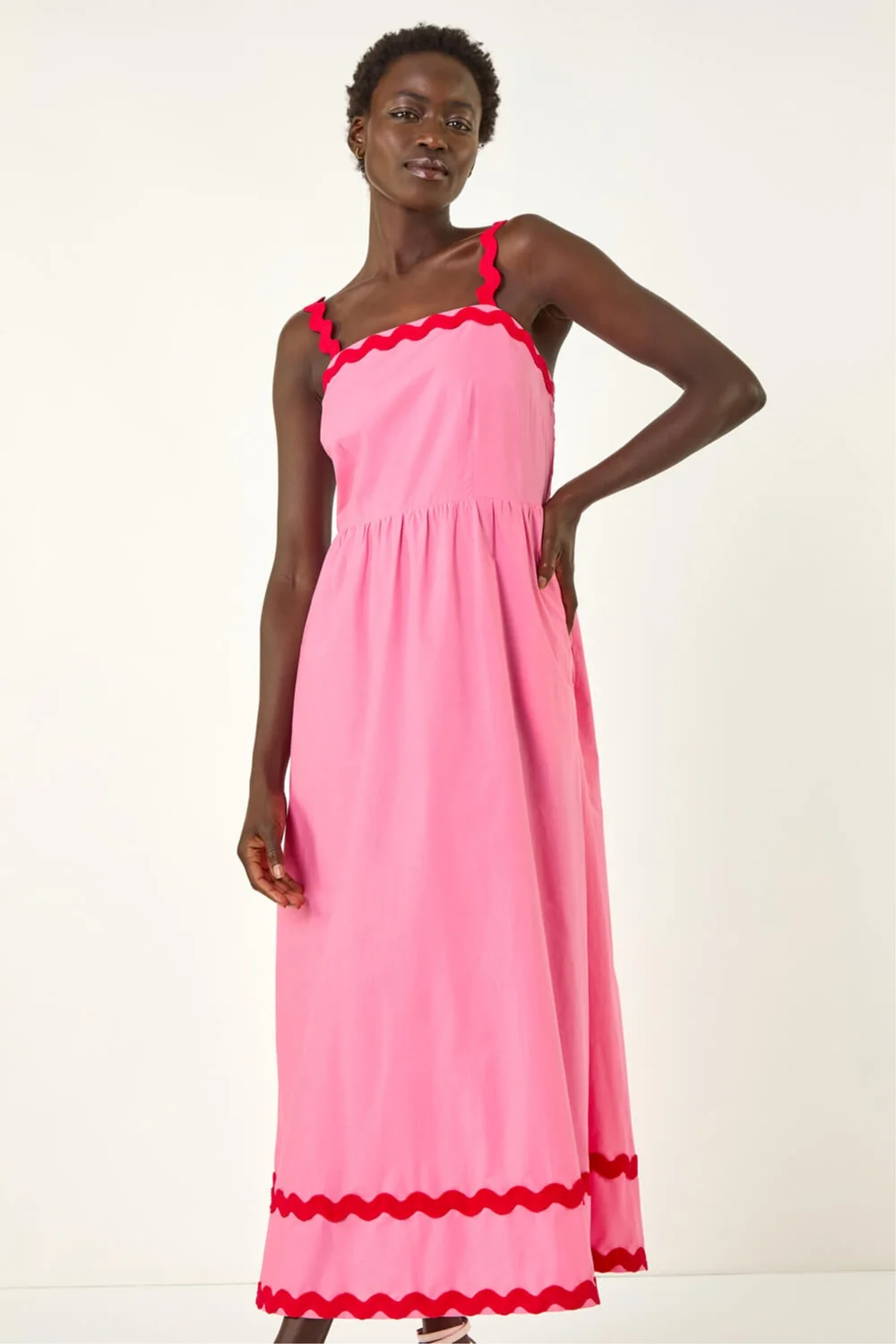 Roman Pink Contrast Ric Rac Midi Dress - 18 Image 4