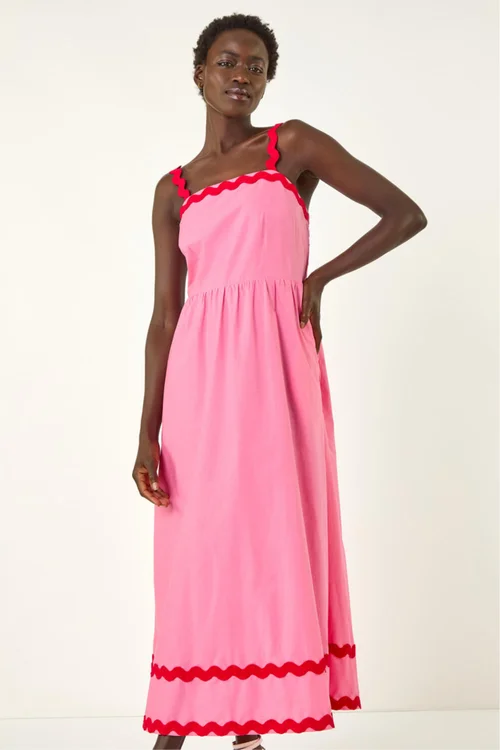 Roman Pink Contrast Ric Rac Midi Dress - 18 Image 4