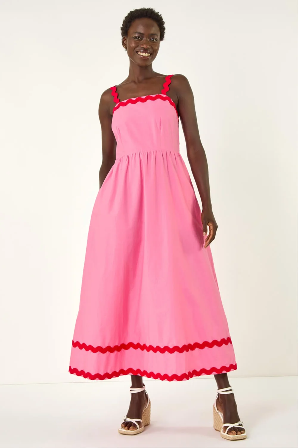 Roman Pink Contrast Ric Rac Midi Dress - 18 Image 2