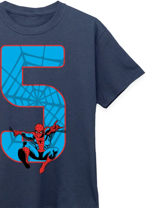 Ada & Ted Marvel Spider-Man 5th Birthday Kids Navy T-Shirt (5-8 Years) - 7-8 Yrs Image 2