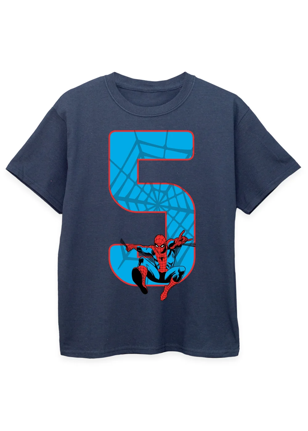 Ada & Ted Marvel Spider-Man 5th Birthday Kids Navy T-Shirt (5-8 Years) - 7-8 Yrs Image 1
