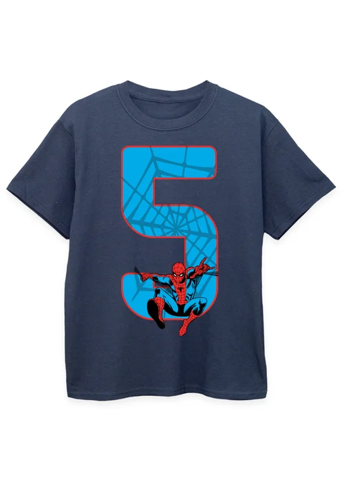 Ada & Ted Marvel Spider-Man 5th Birthday Kids Navy T-Shirt (5-8 Years) - 7-8 Yrs Image 1