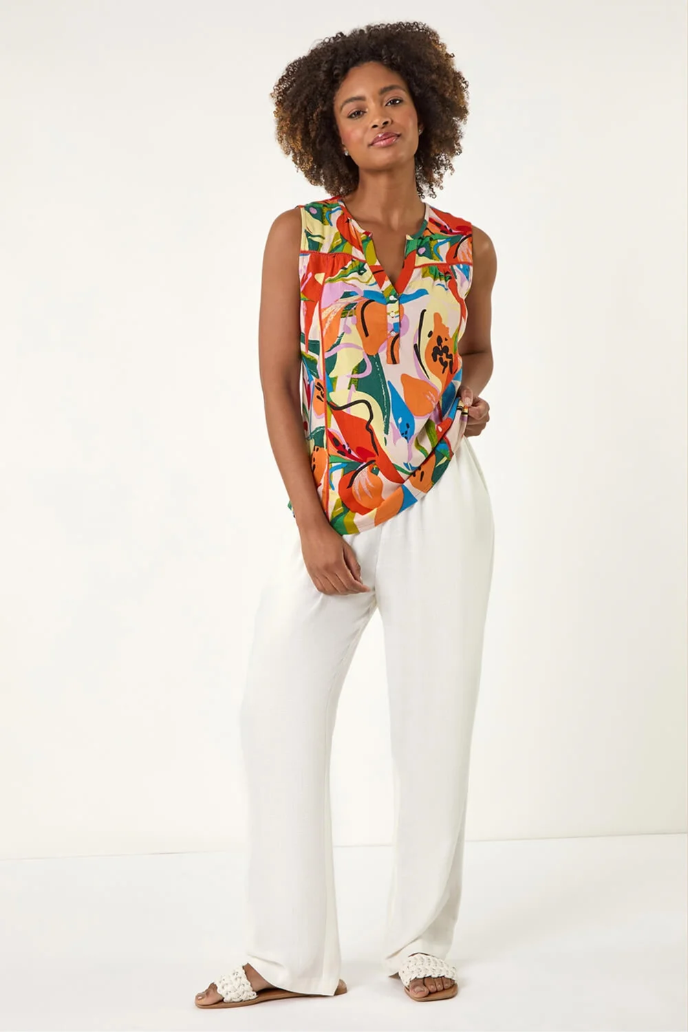 Roman Multi Abstract Print V-Neck Button Top - 10 Image 3