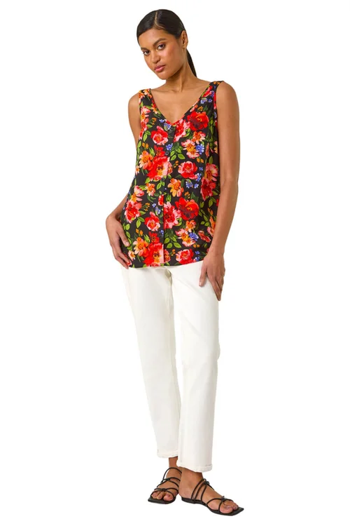 Roman Red Floral Buttoned Vest Top - 10 Image 2