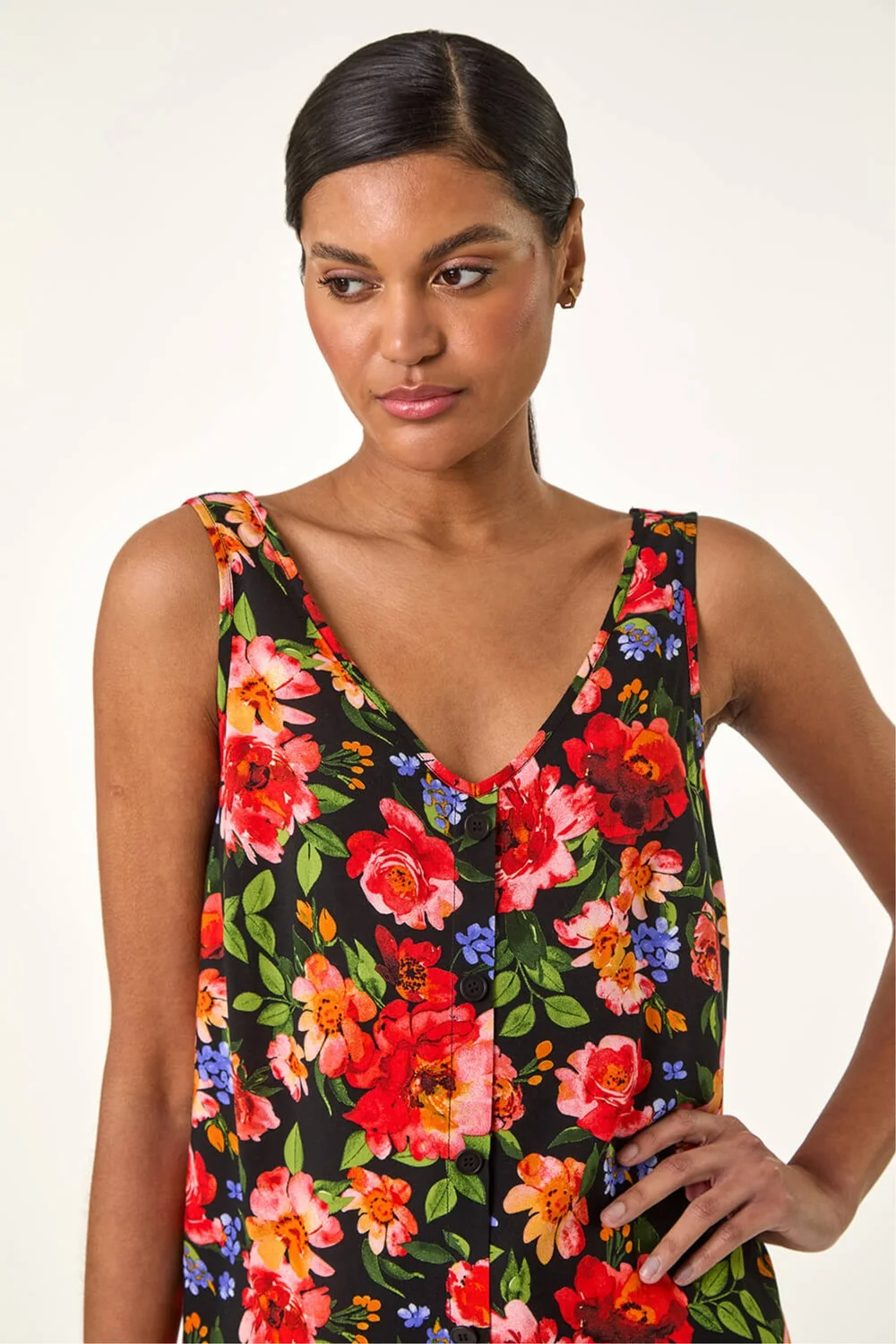 Roman Red Floral Buttoned Vest Top - 10 Image 4