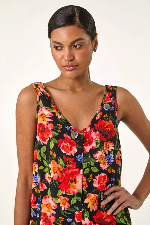 Roman Red Floral Buttoned Vest Top - 10 Image 4