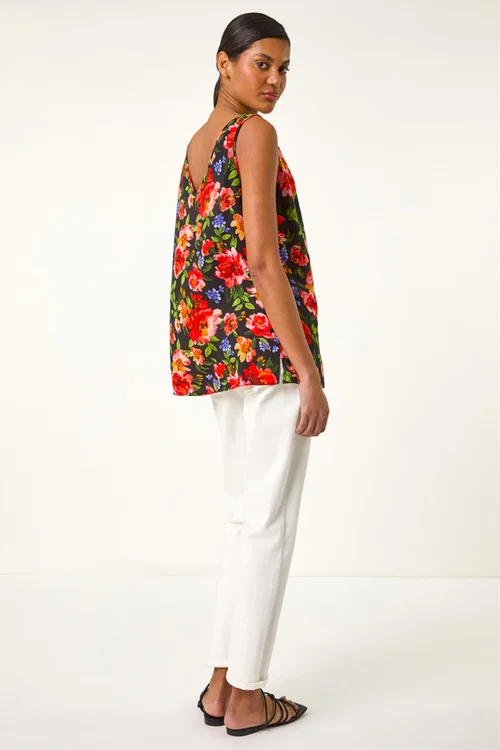 Roman Red Floral Buttoned Vest Top - 10 Image 3