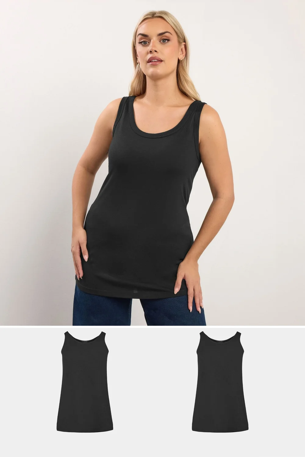 Yours 2 Pack Curve Black Core Vest Tops - 20 Image 1