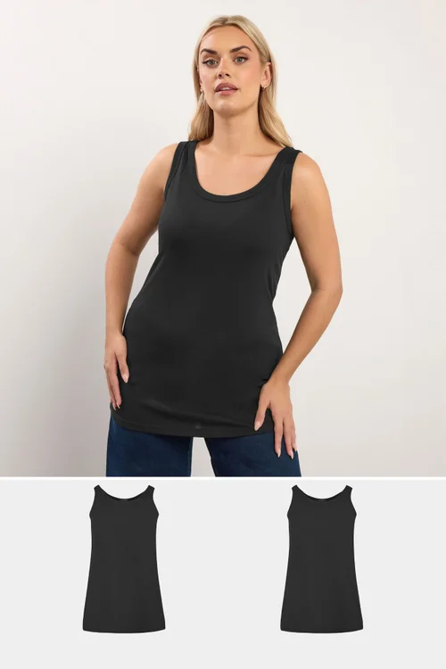 Yours 2 Pack Curve Black Core Vest Tops - 20 Image 1