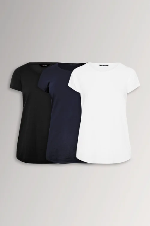 Yours 3 Pack Curve Navy Blue & Black Core T Shirts - 26-28 Image 1
