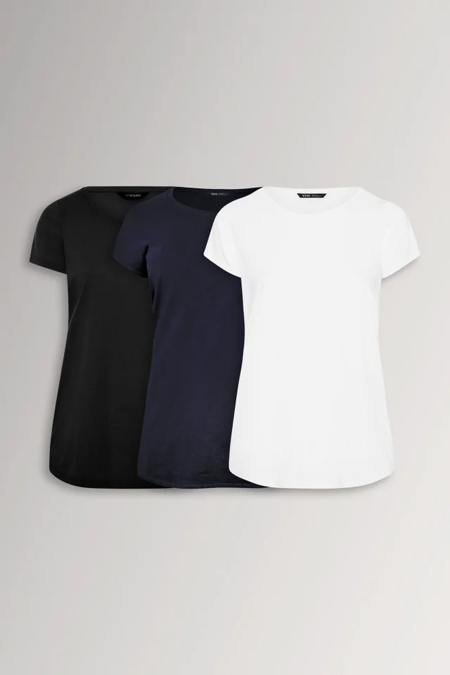 Yours 3 Pack Curve Navy Blue & Black Core T Shirts
