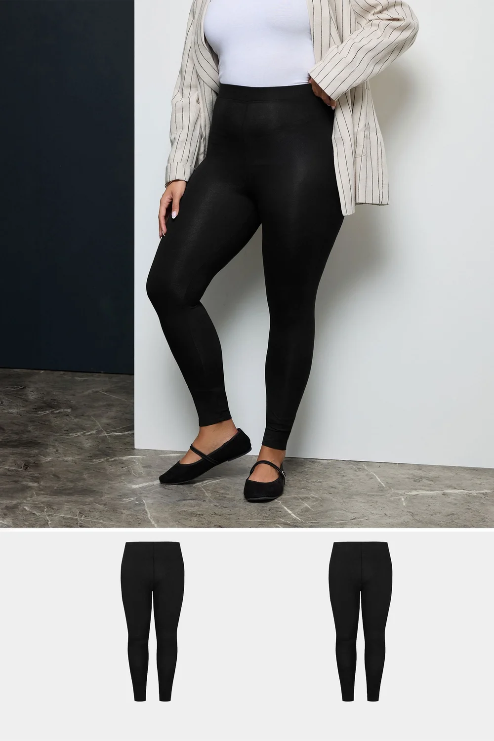 Yours For Good 2 Pack Curve Black Cotton Stretch Leggings - 26/L28 Image 2