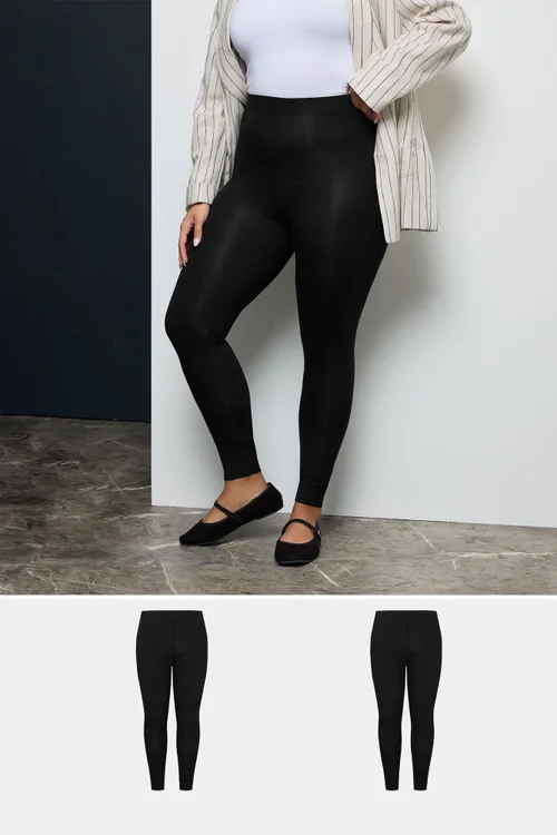 Yours For Good 2 Pack Curve Black Cotton Stretch Leggings - 26/L28 Image 2