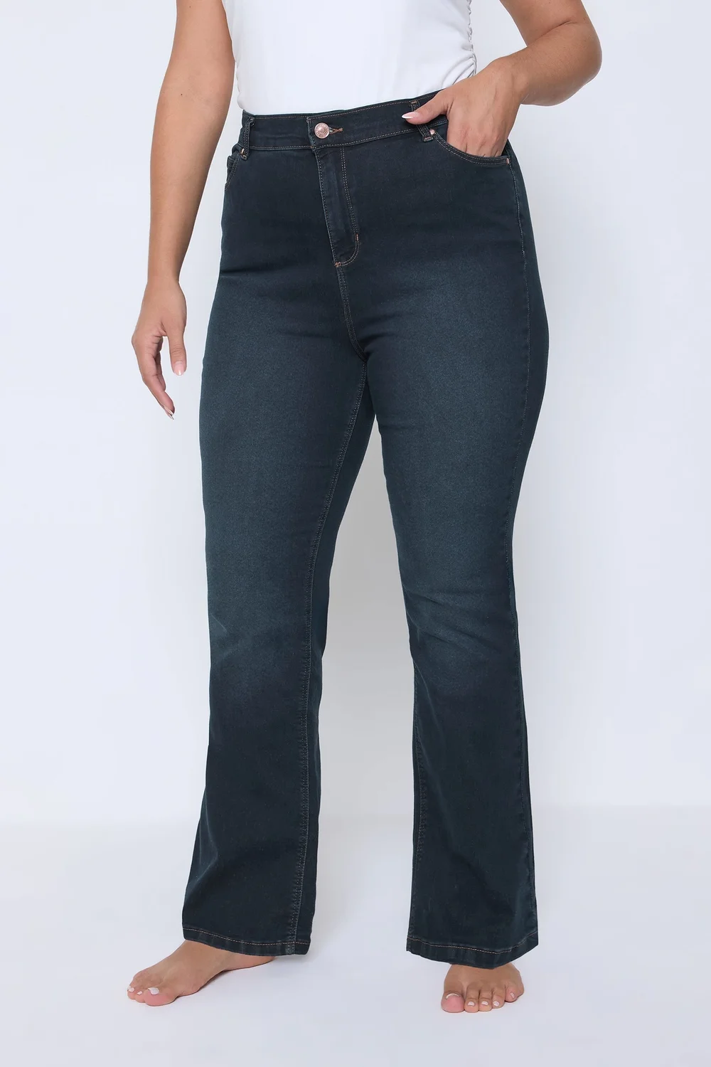 Yours Curve Dark Indigo Blue Bootcut Stretch ISLA Jeans - 26/L32 Image 1
