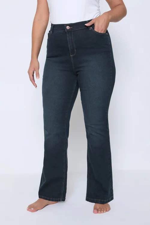 Yours Curve Dark Indigo Blue Bootcut Stretch ISLA Jeans - 26/L32 Image 1
