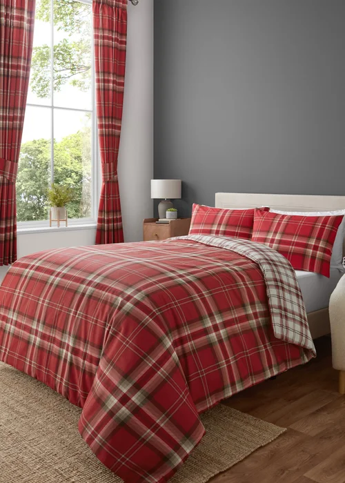Catherine Lansfield Kelso Check Reversible Duvet Cover Set Red - Single Image 1