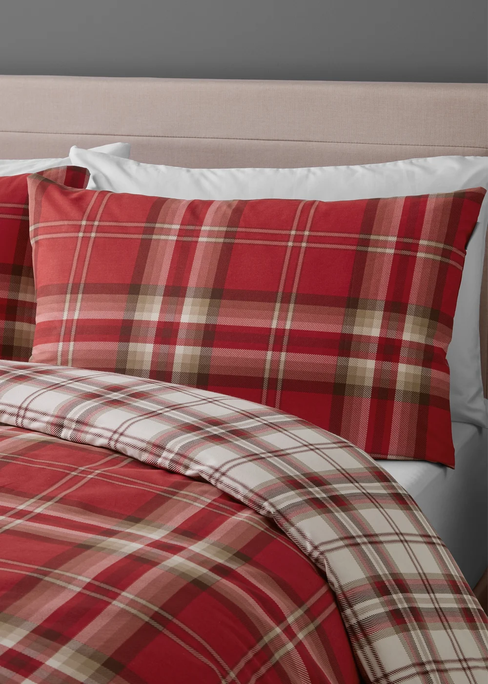Catherine Lansfield Kelso Check Reversible Duvet Cover Set Red - Single Image 3