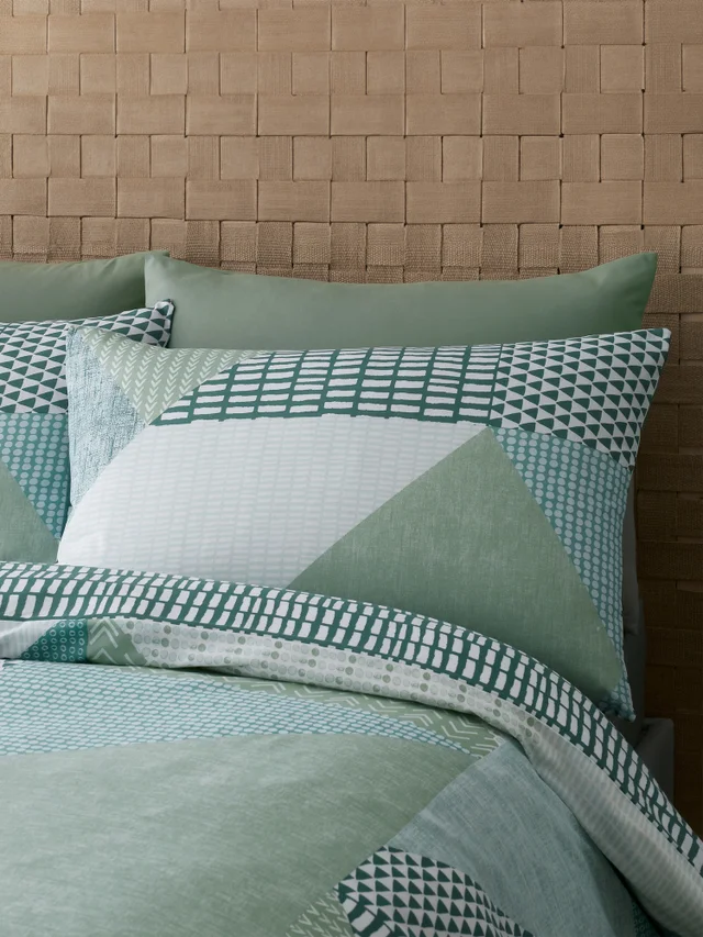 Catherine Lansfield Larsson Geo Reversible Duvet Cover Set Green