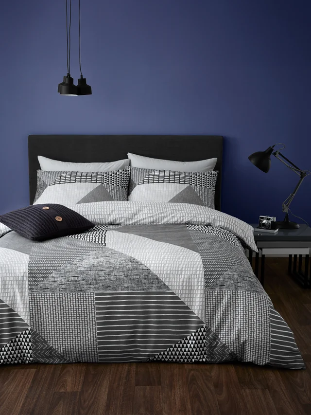 Catherine Lansfield Larsson Geo Reversible Duvet Cover Set Grey