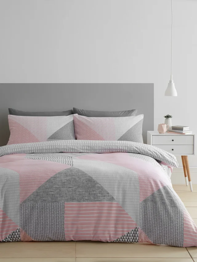 Catherine Lansfield Larsson Geo Reversible Duvet Cover Set Pink
