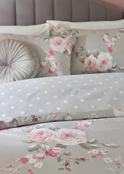 Catherine Lansfield Canterbury Floral Reversible Duvet Cover Set Grey - Single Image 4